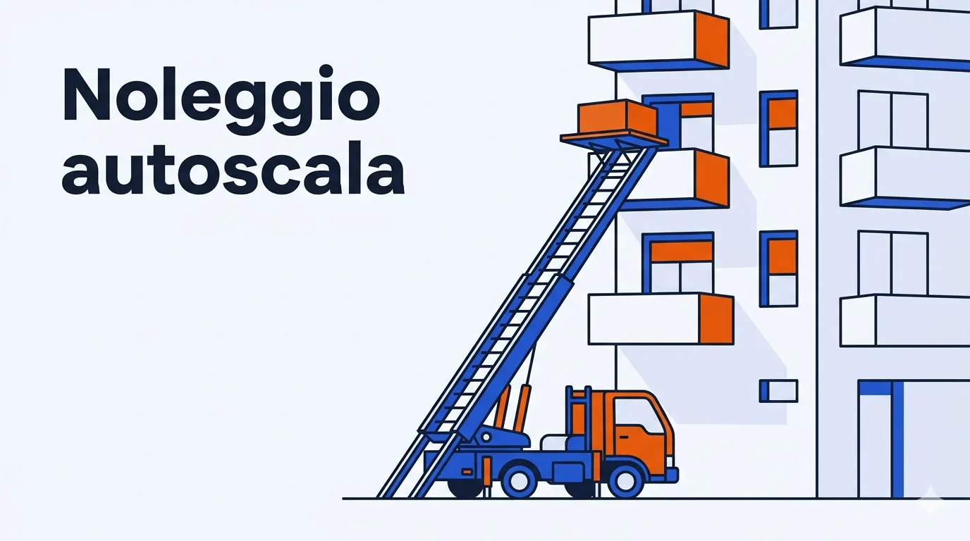 Illustrazione minimale di un’autoscala accanto a un palazzo milanese