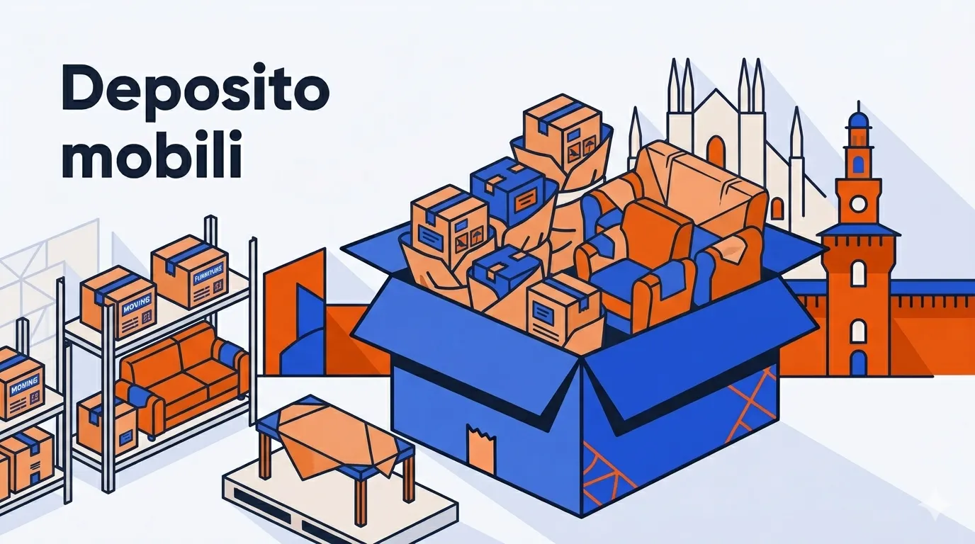Illustrazione minimale di scatoloni etichettati in un magazzino ordinato