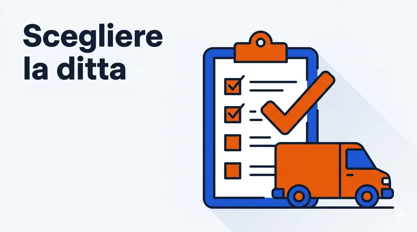 Illustrazione minimale di una lista di controllo con simbolo di spunta e furgone