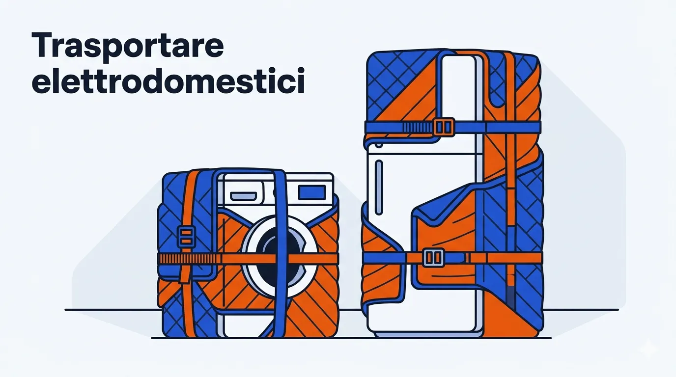 Illustrazione di lavatrice e frigorifero protetti per il trasporto